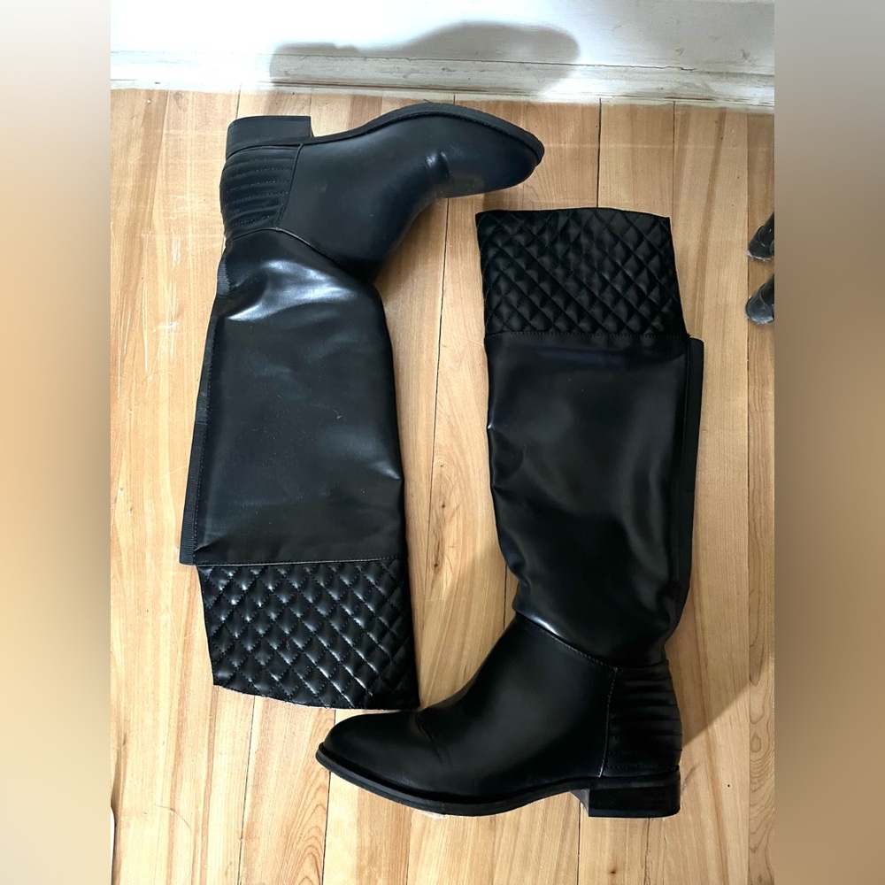 Chinese Laundry Black Over the Knee Boots with Quilted Detailing